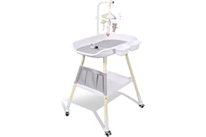 Sierjian Baby Changing Table, Adjustable Height Diaper Changing Station with Baby Crib Mobile, Changing Pad, Nursery Organizer and Large Storage Rack for Infant and Newborn