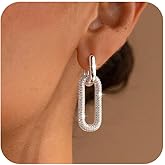 Tituthia Gold Earrings for Women Trendy, Simple Dainty 14K Gold Plated Paperclip Square Chain Link Dangle Hoops Earrings Pin Stud Huggie Earrings Lightweight Hypoallergenic Minimalist Aesthetic Gold Jewelry for Christmas Gifts