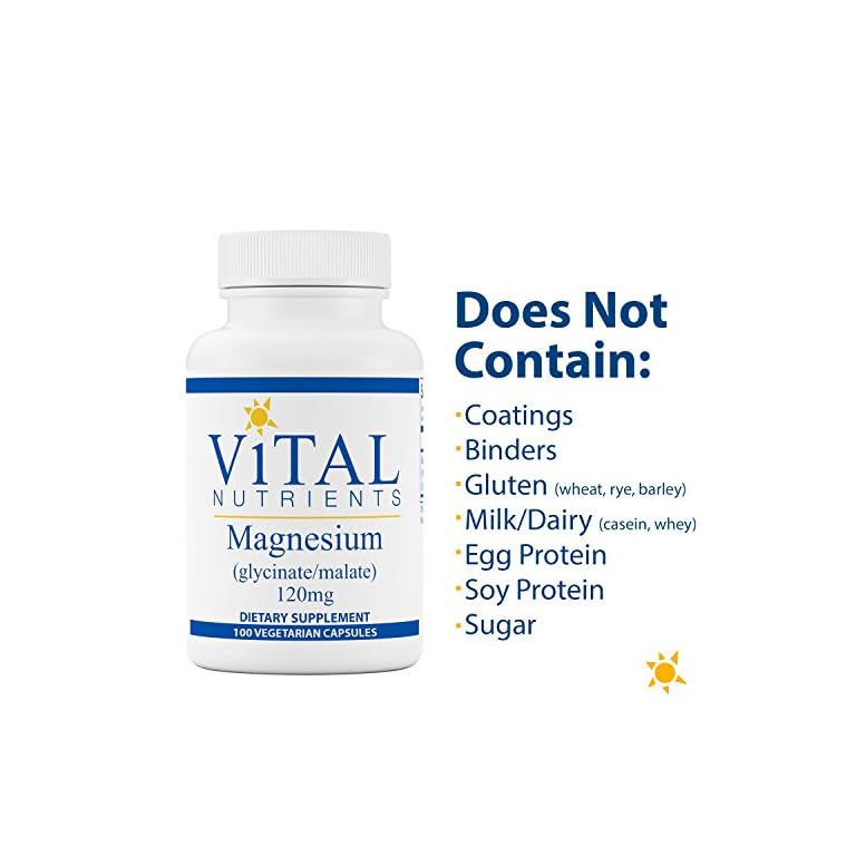 Vital Nutrients Magnesium (Glycinate/Malate) 120mg Formulated to Support Teeth, Bones, and