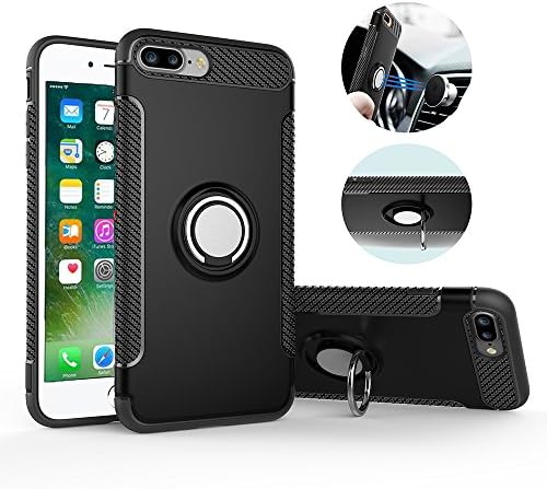 Case for iPhone 8 Plus/7 plus Shockproof Protective Phone Case Cover with Built-in 360° Ring Grip Stand Holder Magnetic Car Mount for Apple iphone 7 Plus/8 Plus (Black)