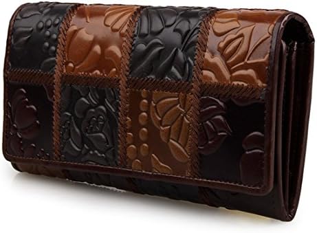 Mayshe Women's Vintage Leather Long Bifold Wallets Organizer Clutch Card Case Holder Wallet Money Clips Square