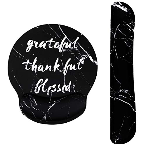 Grateful Thankful Blessed Ergonomic Design Mouse Pad with Wrist Rest Hand Support and Keyboard Support. Round Large Mousing Area. Mouse Pad and Keyboard Pad for Laptop, PC Computer & Mac.
