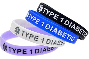 LIANXUE Adjustable Silicone Bracelet Type 1 Diabetic Hidden Message Medical Alert Silicone Wristbands 4 Colors for All Ages B