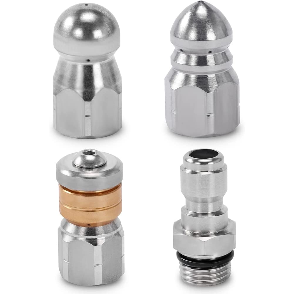 Srrrwunti Sewer Jetter Nozzle for Pressure Washer,Drain Cleaning Tips,Rotating Button Nose with 1/4 inch Quick Connect,5000PSI