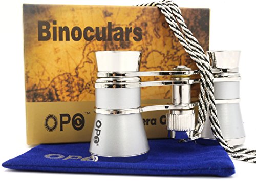 Opera Glasses Compact Binoculars for Theater Horse Racing Classical Lady Gift 3X25 with Silver Chain