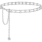 Women Rhinestone Crystal Waist Belts for Dress Adjustable Ladies Metal Chain Belts