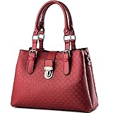 Women Handbag,Women Bag, Shoulder Bag KINGH Vintage Buckle and Zip Closure Tote PU Leather 036 Red