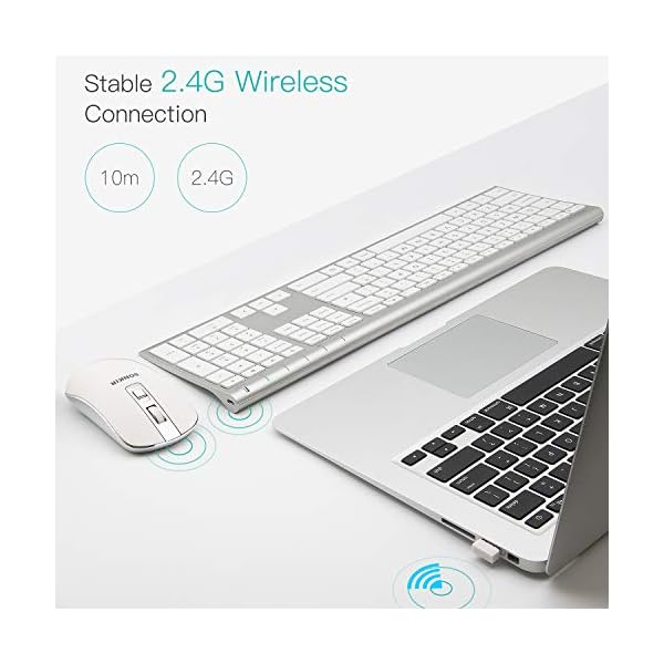 Wireless-Keyboard-and-Mouse-Combo-Sonkir-K-18-24GHz-Ultra-thin-Aluminum-Full-size-Keyboard-with-Free-Cover-Film-3-Adjustable-DPI-Mouse-Set-for-Windows-Laptop-PC-Computer-Smart-TV-Silver Wireless Keyboard Mouse Combo, Sonkir K-18 Full-Size Ergonomic 2.4G Cordless Keyboard with Protective Film and Silent…