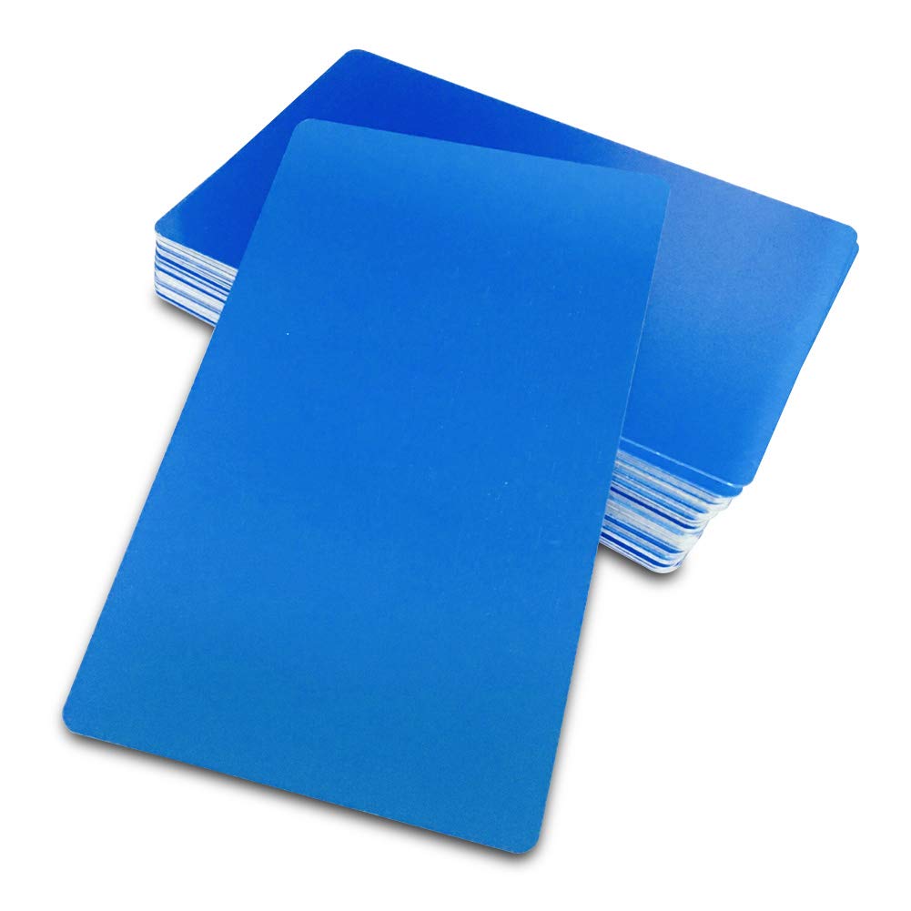 Ebamaz 50PCS Thick 0.45mm Matte Black Finish Aluminum Metal Business Cards Blanks 3.4 X2.13 inch for Customer Laser Engraving (Blue,Blank)