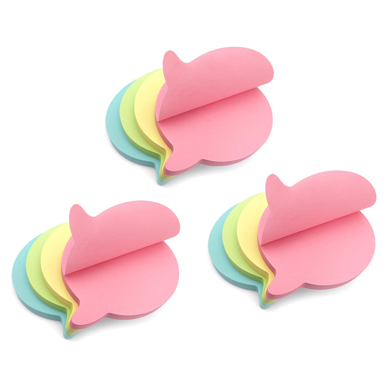 Evergreen Goods 12 Pads Speech-Bubble Shaped Sticky Notes - Pastel Colours, 100 Sheets per Pad (76x76mm) - Fun and Versatile for Reminders, Study Notes, and Gift Tags in Yellow, Pink, Blue, Green
