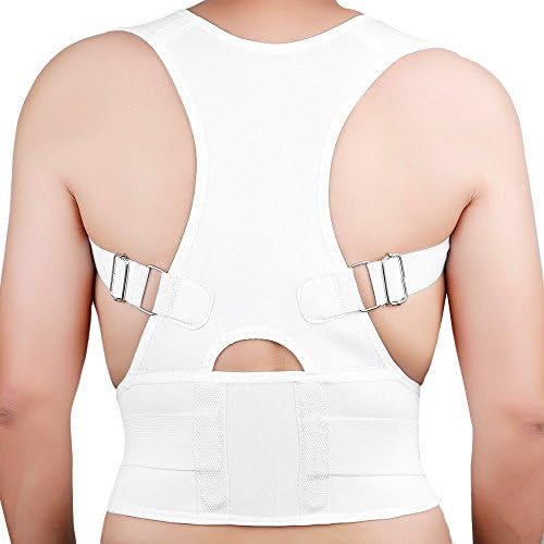 White Magnetic Therapy Posture Corrector Body Back Pain Belt Brace Shoulder Support Size XL-Waist(35.4-39.3")