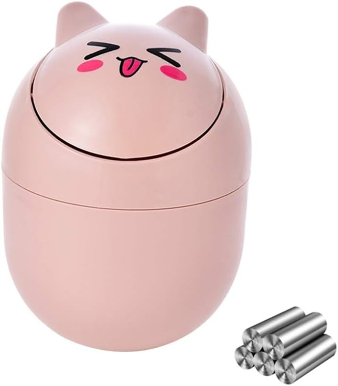 HPH Cute Mini Desktop Trash can for Office Desktop Coffee Table Kitchen Small Garbage Can Cute Plastic Trash Can Shake Cover Bucket Small Paper Basket