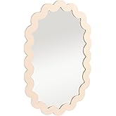 Bloomingville Wood Framed Scalloped Wall Mirror, Cream Color
