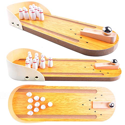 Thyggzjbs Mini Bowling Game, Mini Wooden Desktop Bowling Game Mini Tabletop Bowling Toy | Perfect for Kids & Adults