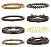 FIBO STEEL 8Pcs Leather Bracelets for Men Women Wooden Bead Bracelet Cuff Elastic,C