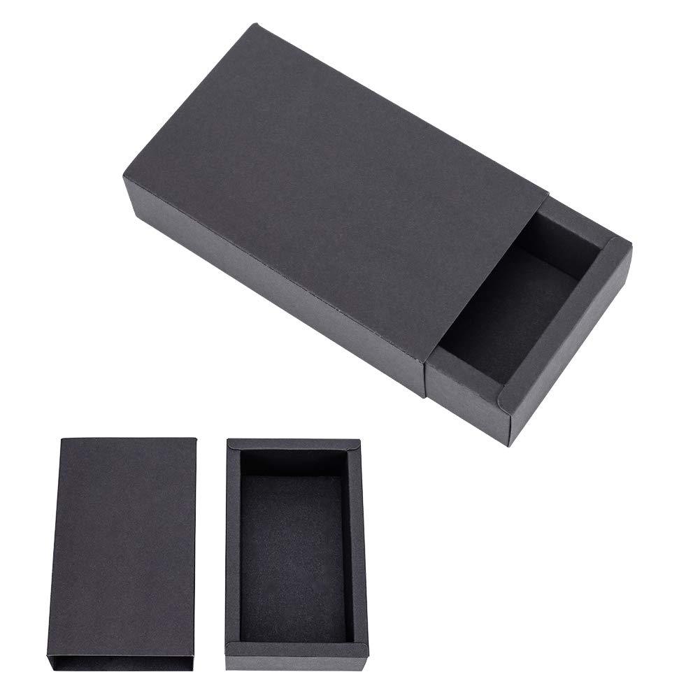 NBEADS 10 Pcs Kraft Paper Drawer Box, 15x8x4cm Black Cardboard Box Diy Crafts Jewelry Candy Gift Wrapping Boxes for Christmas, Wedding, Party Favors