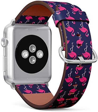 Compatible with Apple Watch Series 5, 4, 3, 2, 1 (Big Version 42/44 mm) Leather Wristband Bracelet Replacement Accessory Band + Adapters - Pink Flamingo