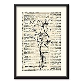 Black Paper Framed Canvas Wall Art for Living Room, Bedroom Animals or Plants Pop Up Vintage Newspaper Backgroud Canvas Prints for Home Decoration Ready to Hanging - 23x31 inches