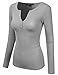 Doublju Fitted Deep V-Neck Ribbed Knit Henley T-Shirt