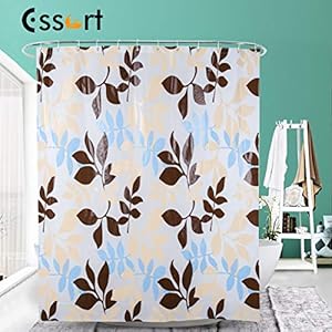 Essort Duschvorhang 180x180cm Bad Vorhang aus Polyester, Wasserdichter Duschvorhang , Waschbar Badezimmer Vorhang Shower Curtains mit 12 Duschvorhängeringen Strapazierfähig Leaf