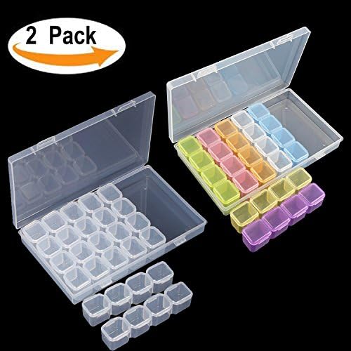 2 Pack 28 Grids Diamond Embroidery Box, Storage Case for Diamond Painting Rhinestone Accessories for DIY Craft, Mosaic kits, Diamond Stones Dividers Box Organizer 6.9 x 4.2 x 1 inch