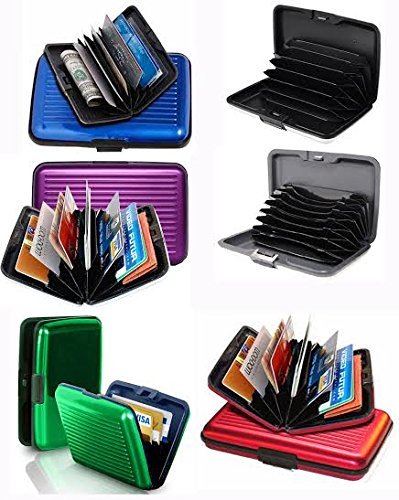Set of 6 Aluminium Metal Credit Card Wallet Holder/Moneybag Storage- Prevent Identity Theft by Blocking RFID Scanning of your Credit cards (Assorted Colors) Size 11x7x5.2cm