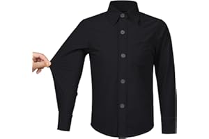 QBK 2T-16Y Boys' Stretch Long Sleeve Button Down Toddler Dress Shirt Wrinkle Free Oxford Uniform Shirt with Chest Pocket
