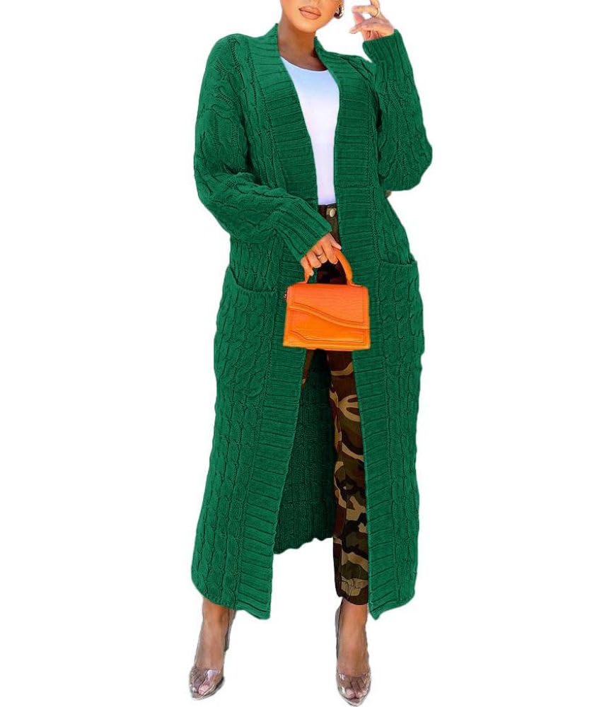 Nimsruc Cardigan Sweaters for Women Casual Long Open Front Knit Sweater Winter Coat Outwear Fall Outfits 2024 with Pockets Green S Image