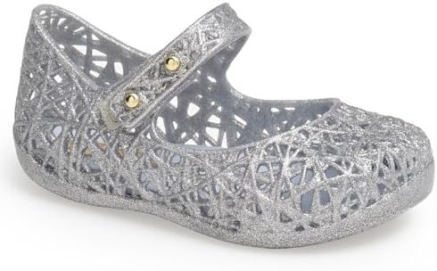 Mini Melissa Toddler "Campana" Mary Jane Flat Shoes - Silver 7 M US Toddler