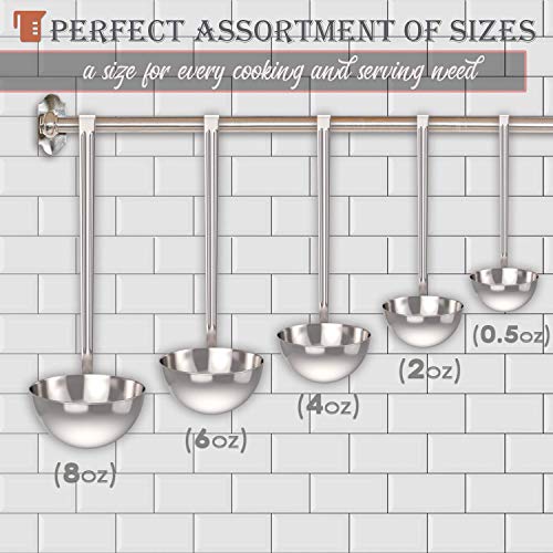 Soup Ladle and Ladle Spoon Set of 5 Includes 0.5 oz, 2oz, 4oz, 6oz