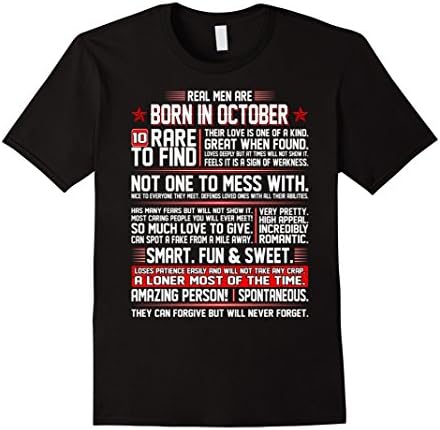 Mens Real Men Are Born In October Birth Month Tshirt Medium Black