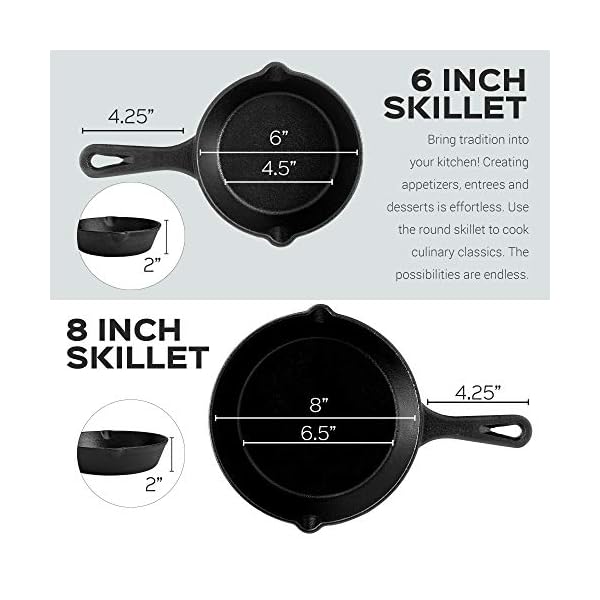 Cast-Iron-Skillet-Set-6810-1524cm2032cm254cm-3-Silicone-Handle-Holders-Pre-Seasoned-Oven-Safe-Cookware-IndoorOutdoor-Grill-Stove-Top-and-Induction-Safe cuisinel Cast Iron Skillet Set - 6"+8"+10" / 15.24cm+20.32cm+25.4cm + 3 Silicone Handle Holders - Pre-Seasoned Oven Safe Cookware - Indoor/Outdoor - Grill, Stove Top and Induction Safe