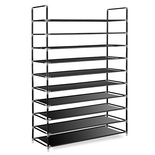 TomCare 10 Tier Shoe Rack 50 Pairs Shoe Organizer Shoes Storage Shoe Shelf Shoe Tower - No Tools Required Non-woven Fabric for Home Bedroom, Black