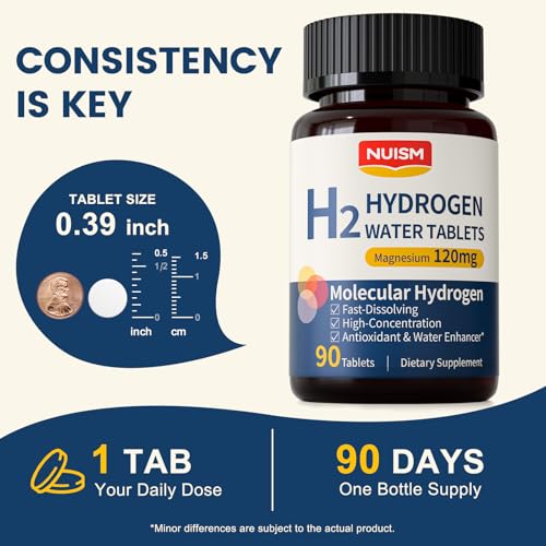 Nuism Hydrogen Water Tablets with Magnesium,Hydrogen Tablets for Drinking Water,Antioxidant and Cellular Health Support, H2 Molecular Tabs,90 Tablets