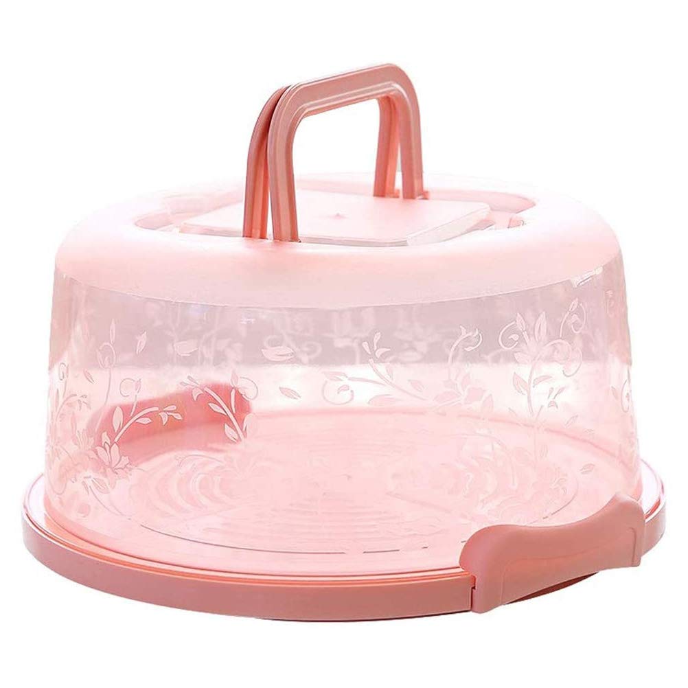 basku Cake Storage Container, Portable Cupcake Box Muffin Container, round cake box for pastry storage, round cake tray with handle baking accessories - 22Ã—26Ã—12.5 cm (Pink)