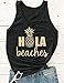 Hubery Women Casual Hola Beaches Letter Print Tanks Shirt Pineapple Print Tops Tee