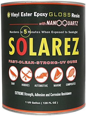 SOLAREZ UV Cure Nano-Quartz Vinyl Ester Epoxy Gloss Resin (Gallon) UV Solar Cure, Non-Tacky, Scratch & Heat Resistant ~ Surfboard, Craft, Hobby, Marine, Spa, RC, Woodwork, Tabletops, Coating, USA Made