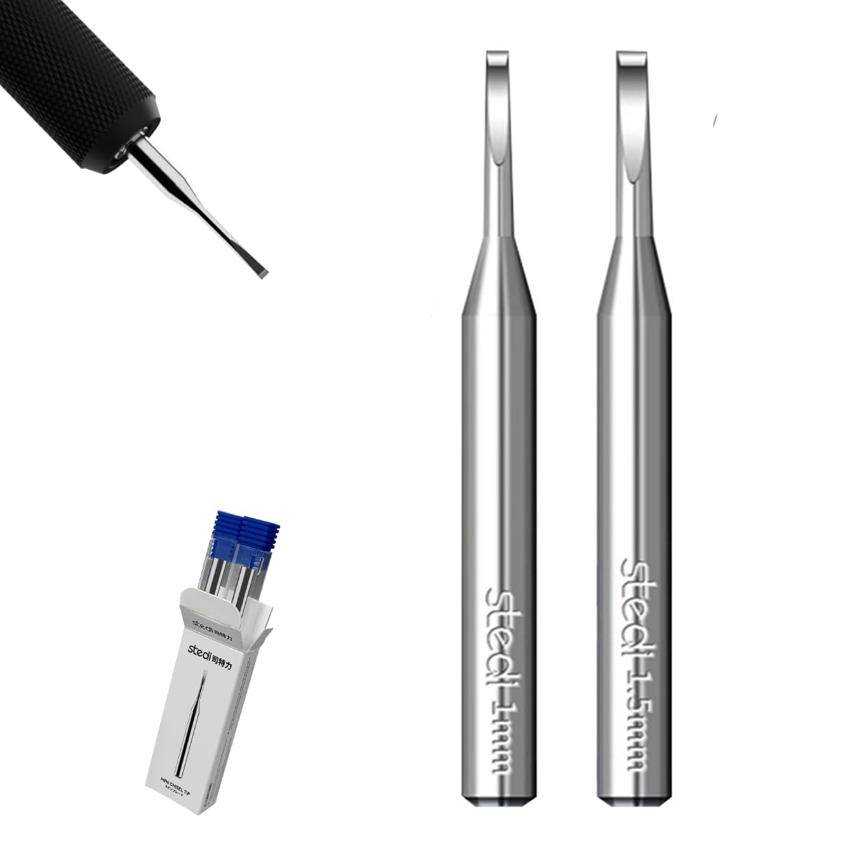 stedi Model Scriber Blades 2PCS,Tungsten steel Blades,1mm + 1.5mm Size,for Modeling Hobby,RG Scale Model, Engraved,Panel line,Resin,Scriber Replacement Blades. (1mm+1.5mm)