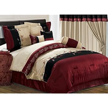 Amazon.com: Chezmoi Collection 7-Piece Embroidery Tree Branch with Leaf Comforter Set for Queen 