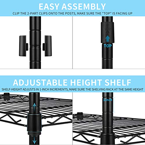 ALVOROG 5-Shelf Shelving Storage Unit Heavy Duty Metal Organizer Wire Rack with Leveling Feet and Hooks Adjustable… - Image 3