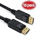 GearIT 10-Pack, Gold Plated DisplayPort to DisplayPort Cable 10 Feet - 4K Resolution Ready (DP to DP Cable) Black primary