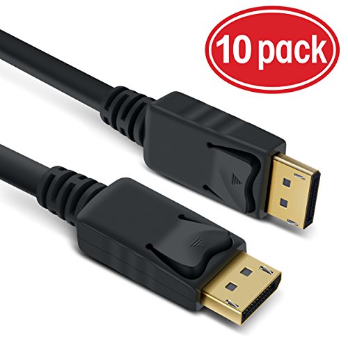 GearIT 10-Pack, Gold Plated DisplayPort to DisplayPort Cable 10 Feet - 4K Resolution Ready (DP to DP Cable) Black