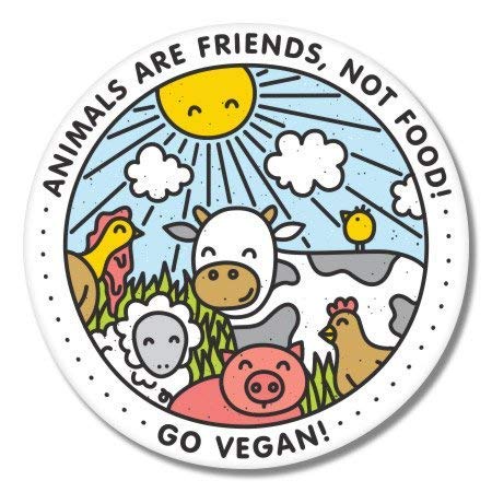 BRK Studio Go Vegan Happy Animals Round Metal 0.75" Lapel Pin Hat Shirt Pin Tie Tack Pinback