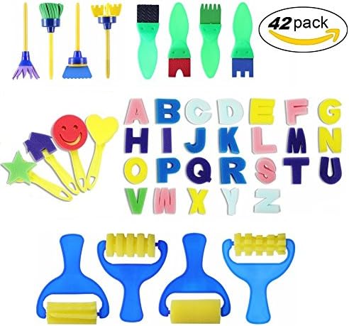 42 Pieces Sponge Painting Brushes Kids Painting Kits Early learning painting drawing tools for Craft DIY Art Supplies