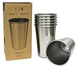 Stainless Steel Pint Cups Set of 6 - 16oz (473 ml) BPA Free and Eco Friendly Made from 18/8 304 Food Grade Stainless Steel