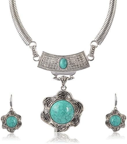 Green Turquoise Stone Flower Hasli Necklace By D9 Creation