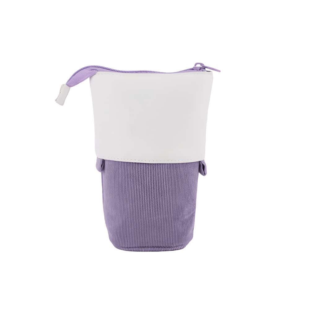 Oyachic Telescopic Pencil Case, Stand up Pen Pouch, Pop up Pencil Bag, Transformer Pen Holder Corduroy, Stationery Organizer for School Office Purple