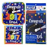 Graduation Party Kit 2018 Plates, Napkins,Tablecloth Graduation Supplies Blue Multi Gr-01