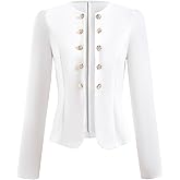 winkbay Women's Puff Sleeve Work Jacket Elegant Open Front Crew Neck Business Casual Blazer