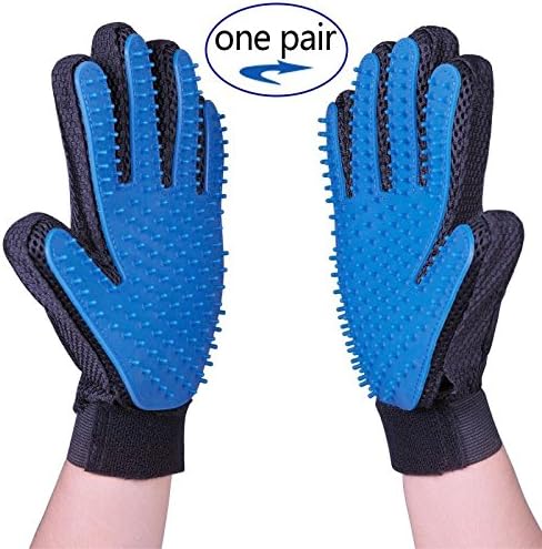 Pet Grooming Gloves for Dog Cat,Shedding Tool Hair Remover for Dog Cat,Pet Dog Cat Massage Tool & Bathing Brush for Shedding Long Short Or Curly Hair Comb,Blue,One Pair (Left & Right Hands Included)